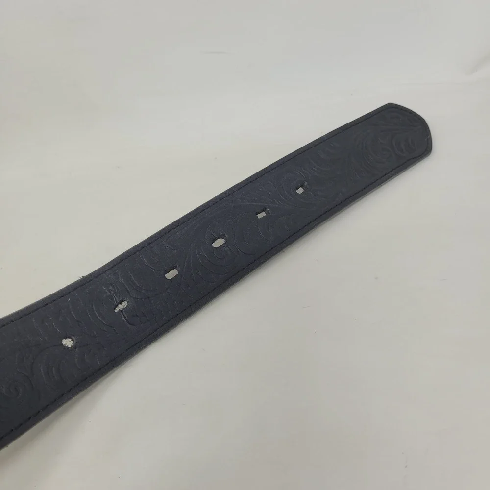 Silver Creek Belt 44 Black Leather Floral Tooled Western Cowboy Rodeo USA